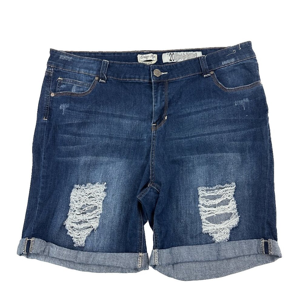 Indigo Rein Distressed Cuffed 8" Inseam Women's size 20 Blue Denim‎ jean Shorts